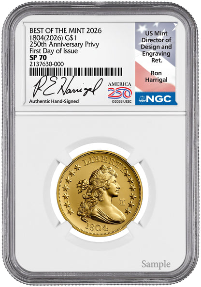 2026 1804 Draped Bust Dollar Gold Coin FDI NGC SP70 Harrigal