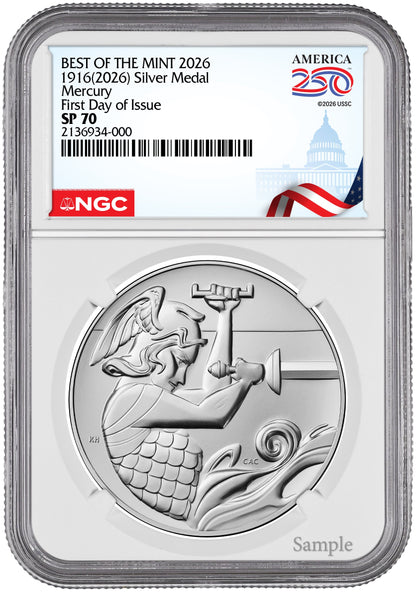 2026-W (P) 1916 Mercury Gold Coin Silver Medal Set FDI NGC SP70 Congress