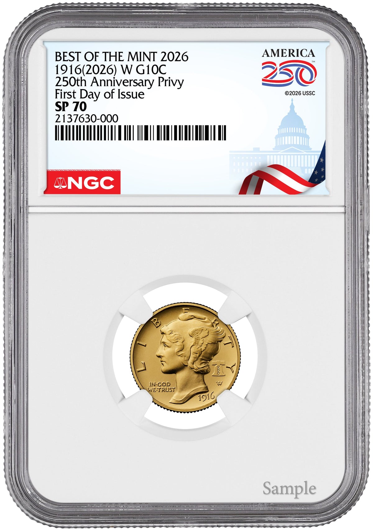 2026-W 1916 Mercury Gold Coin FDI NGC SP70 Congress Label