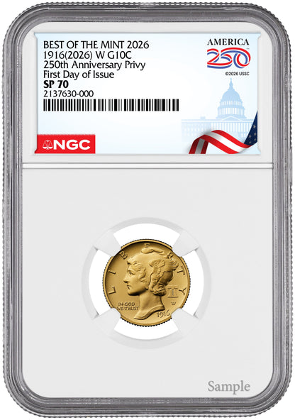 2026-W 1916 Mercury Gold Coin FDI NGC SP70 Congress Label