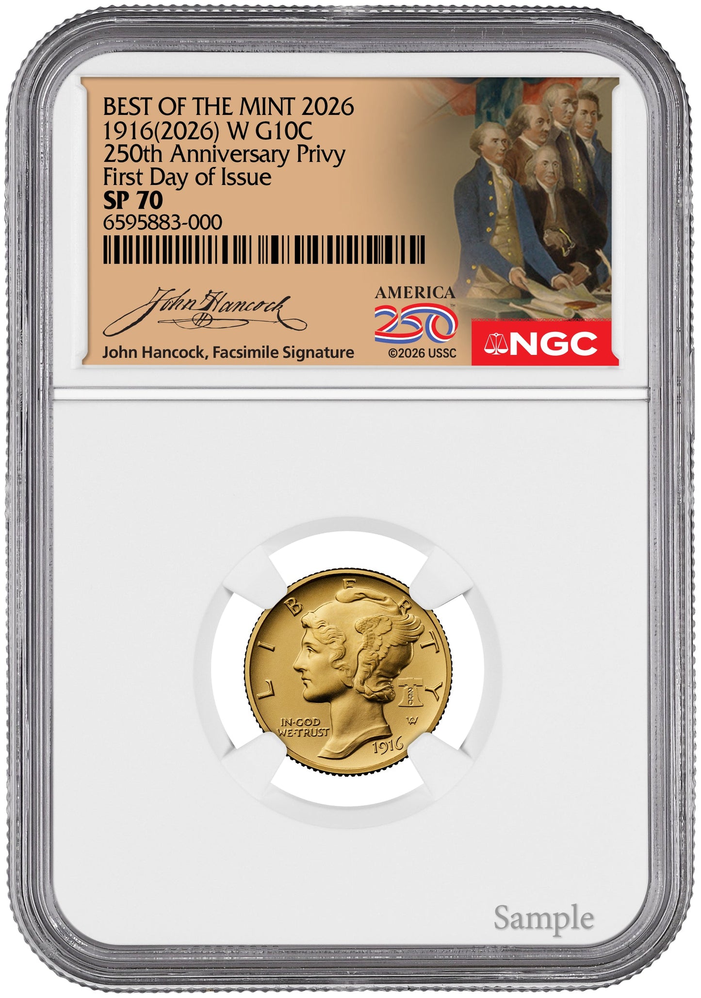 2026-W 1916 Mercury Gold Coin FDI NGC SP70 Hancock Label