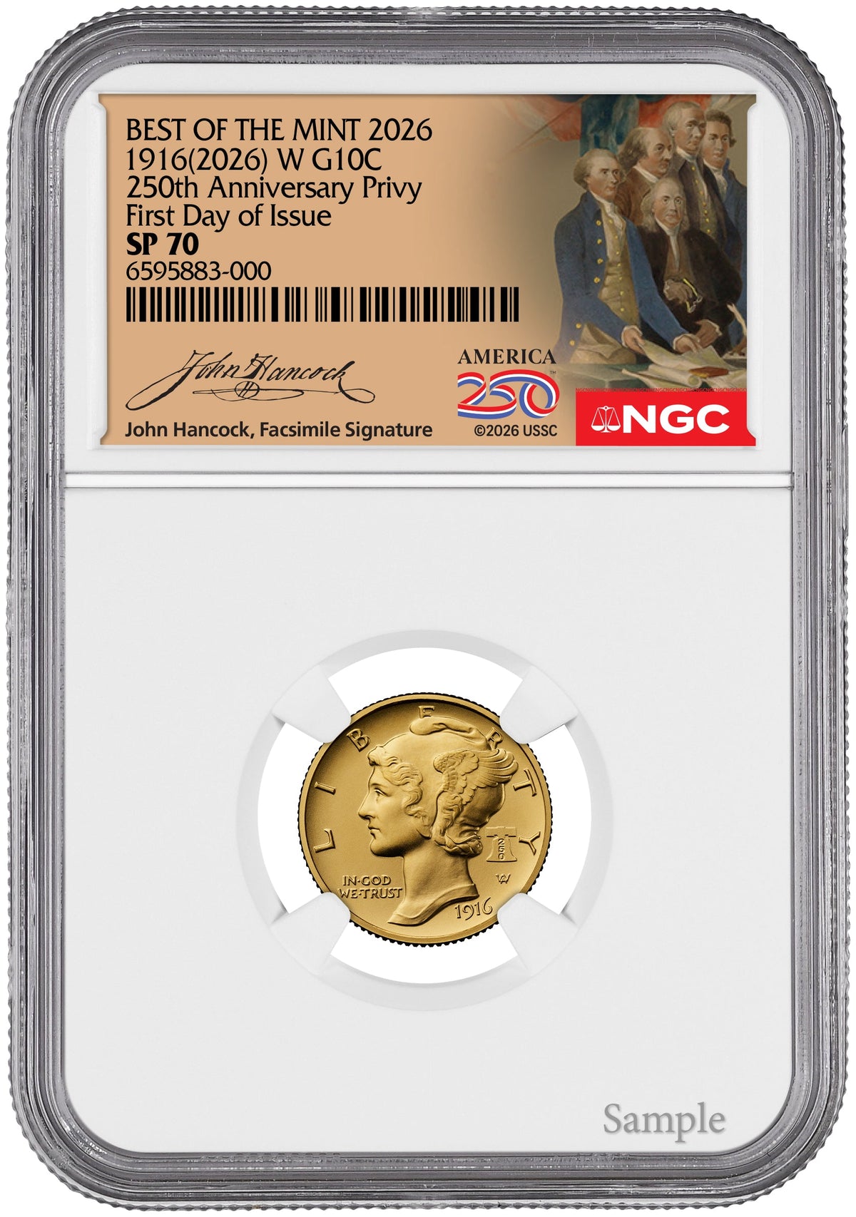 2026-W 1916 Mercury Gold Coin FDI NGC SP70 Hancock Label