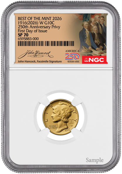 2026-W 1916 Mercury Gold Coin FDI NGC SP70 Hancock Label