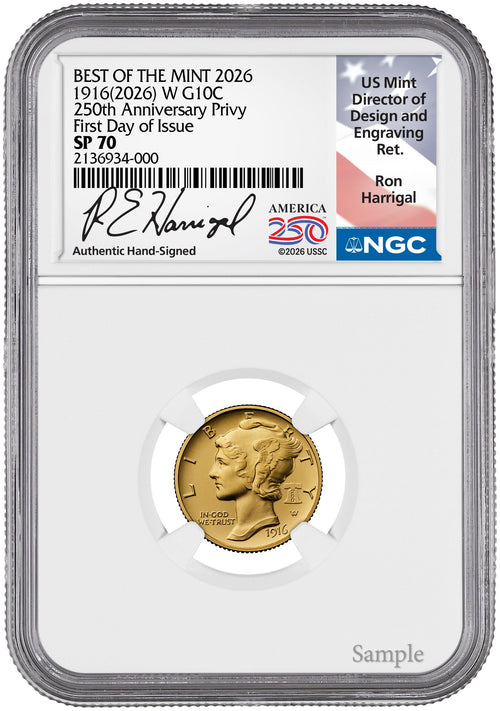 2026-W 1916 Mercury Gold Coin FDI NGC SP70 Harrigal
