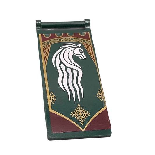 Flag 7x3 with Bar Handle with Dark Red and Gold Ornaments and White Horse Pattern (Sticker), Part# 30292pb026