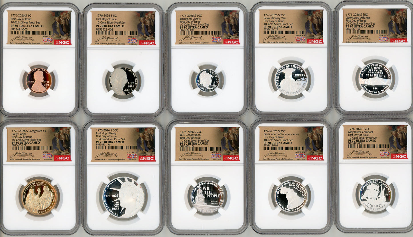 2026-S Semiquincentennial US Mint Proof Set NGC PF70 FDI 250 Hancock Label