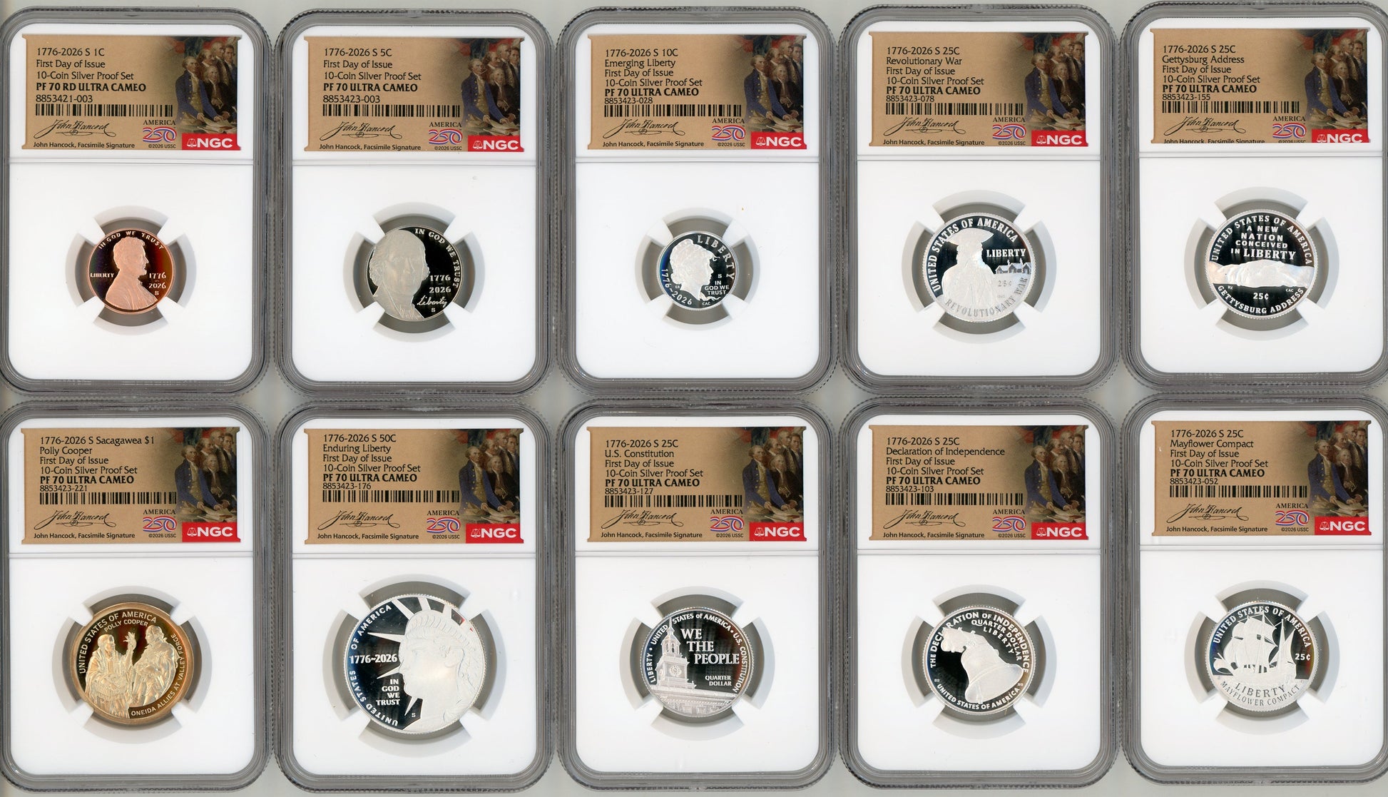 2026-S Semiquincentennial US Mint Proof Set NGC PF70 FDI 250 Hancock Label