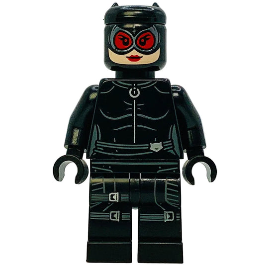 Catwoman - Black Suit and Mask, Red Lenses, Leg Straps, sh1089 - DC Minifigure