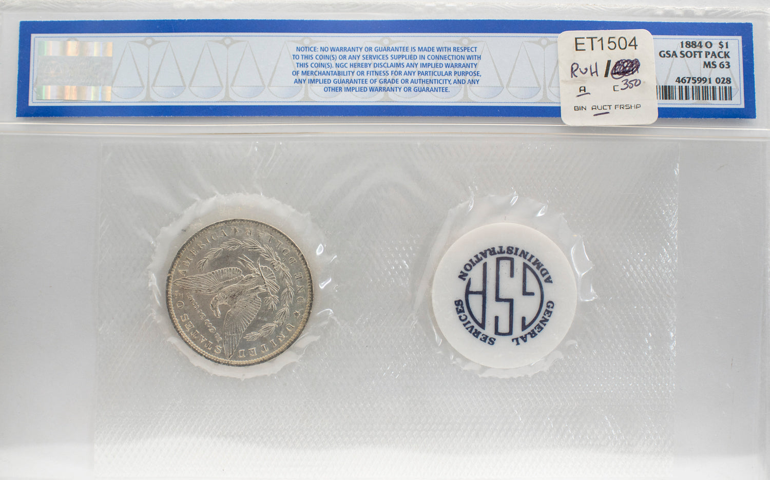 NGC 1884-O GSA Soft Pack Morgan Dollar MS 63