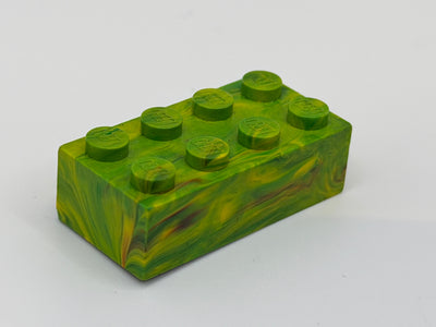 Green & Yellow w/ Red Marbled, 1970's Grangemouth Test 2x4 Brick