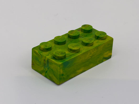 Green & Yellow w/ Red Marbled, 1970's Grangemouth Test 2x4 Brick