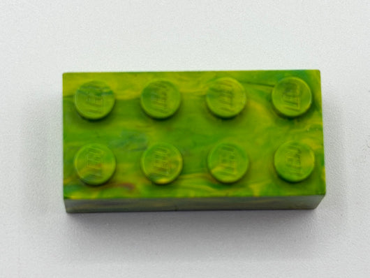 Green & Yellow w/ Red Marbled, 1970's Grangemouth Test 2x4 Brick