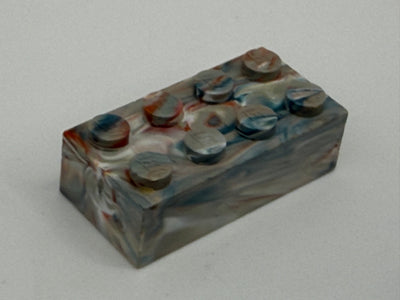 Light Gray w/ Red, White & Blue Marbled, 1970's Grangemouth Test 2x4 Brick