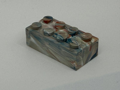 Light Gray w/ Red, White & Blue Marbled, 1970's Grangemouth Test 2x4 Brick