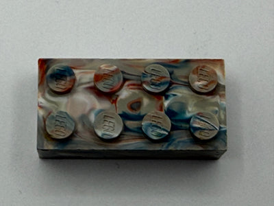 Light Gray w/ Red, White & Blue Marbled, 1970's Grangemouth Test 2x4 Brick