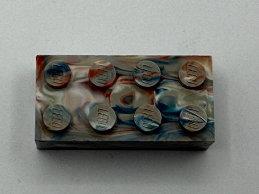 Light Gray w/ Red, White & Blue Marbled, 1970's Grangemouth Test 2x4 Brick