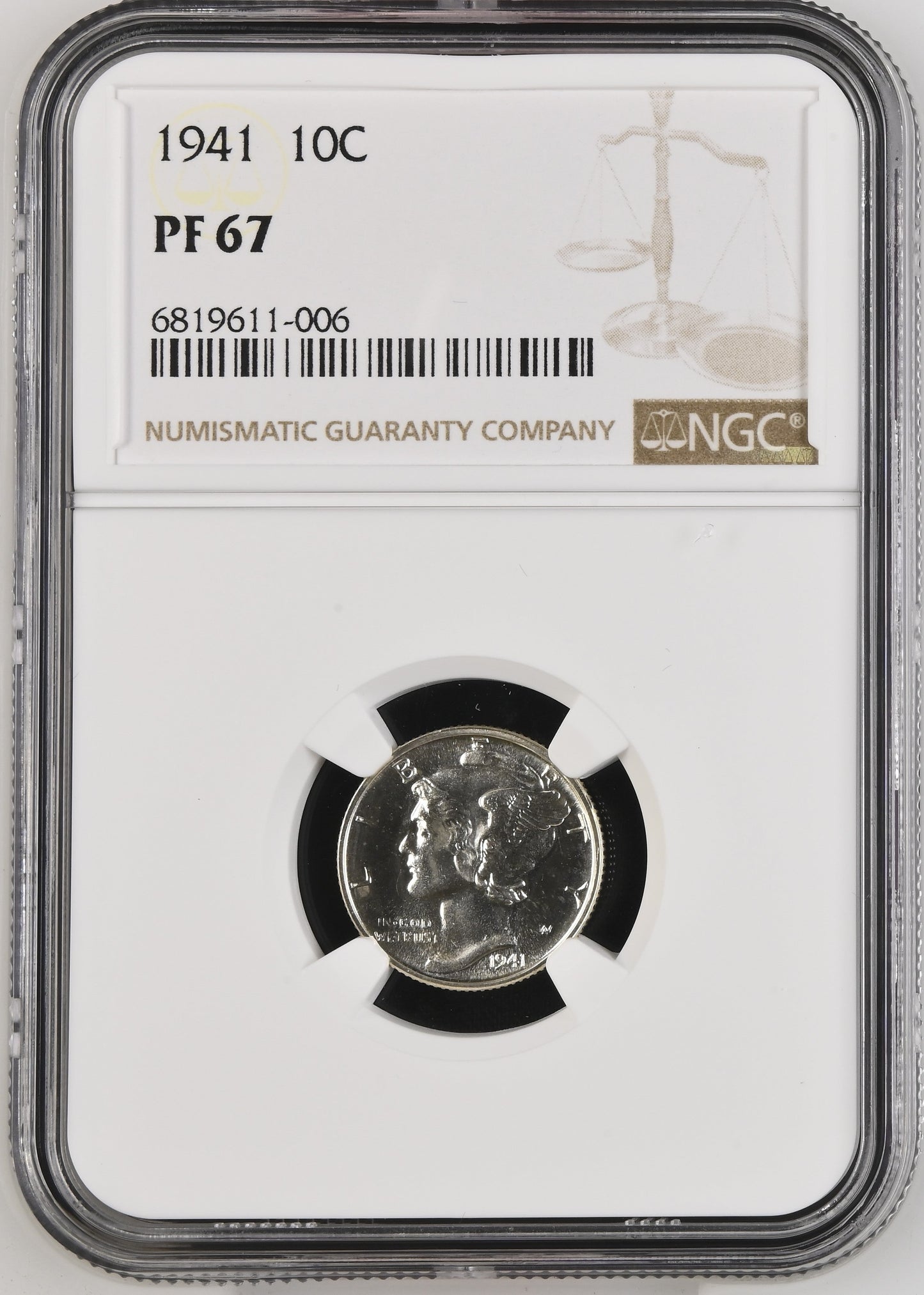 1941 10c Mercury Dime PF 67 NGC