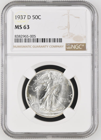 1937-D 50C Walking Liberty Half Dollar - MS63 NGC