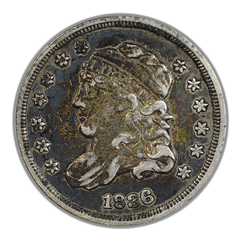 1836 Capped Bust Half Dime H10C Raw VF Very Fine Large 5C - TONED!