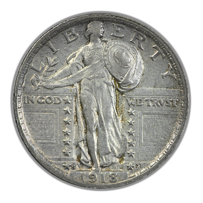 1918-S Standing Liberty Quarter 25C Raw XF/AU Extra Fine / About Uncirculated