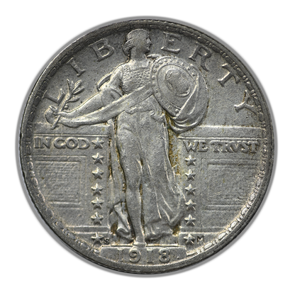 1918-S Standing Liberty Quarter 25C Raw XF/AU Extra Fine / About Uncirculated