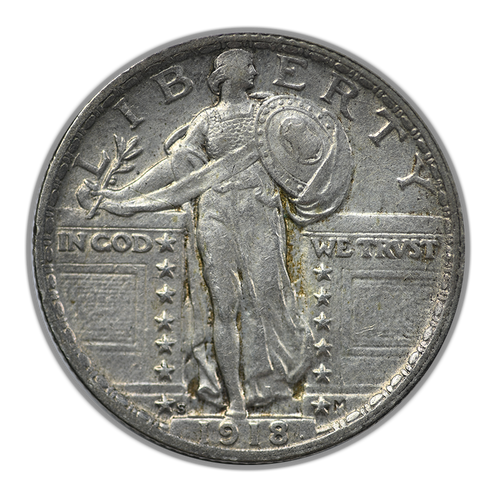 1918-S Standing Liberty Quarter 25C Raw XF/AU Extra Fine / About Uncirculated