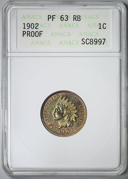 1902 Proof Indian Head Cent 1C ANACS Soapbox PR63RB - TONED!