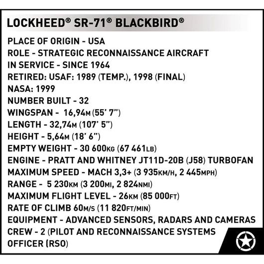 EXECUTIVE EDITION Lockheed SR-71 Blackbird: COBI Set #5890