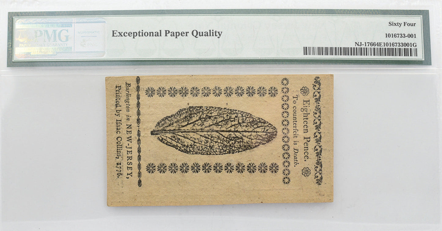 PMG New Jersey Colonial Note 16 Pence  CU 64 EPQ