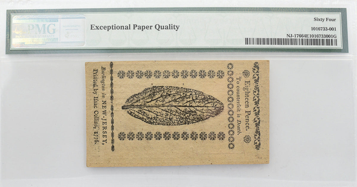 PMG New Jersey Colonial Note 16 Pence  CU 64 EPQ