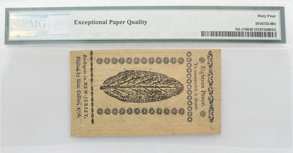 PMG New Jersey Colonial Note 16 Pence  CU 64 EPQ